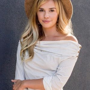 Joyfolie off the shoulder white/khaki Kara stripe